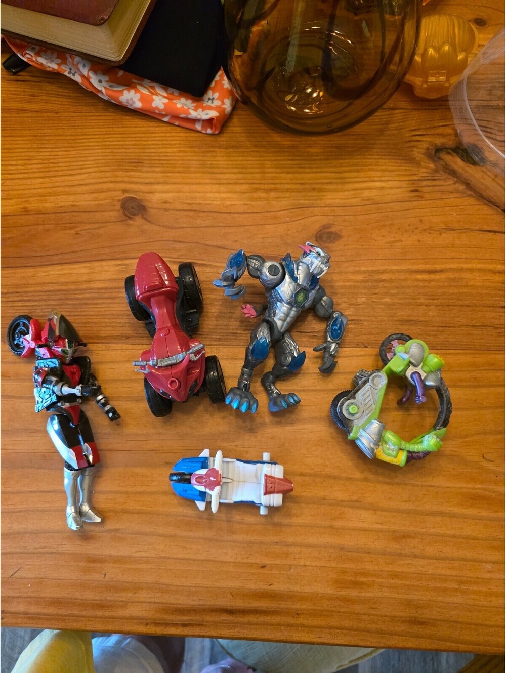 Set of 5 Vintage Action Figures and Toy Vehicles – Includes Robot, Motorcycle, &